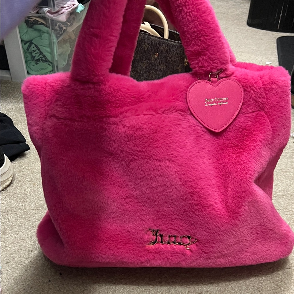 Juicy Couture Hot Pink Faux-Fur Tote with Heart Tag